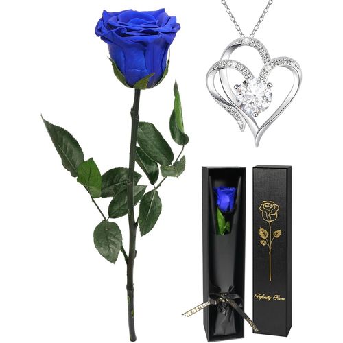 Rose Eternelle Avec Collier Cadeau Femme Noel,Vraie Rose Avec Tige Cadeau Maman Noel, Fleur Préservée En Coffret Cadeau Anniversaire Femme Fleur Eternelle Noel Cadeau Saint-Valentin Femme
