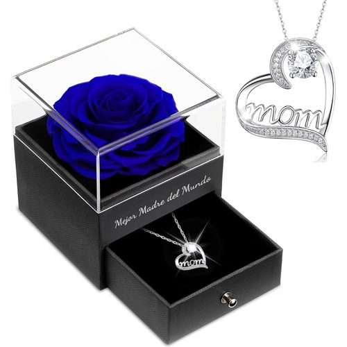 Idee Cadeau Maman,Rose Eternelle Avec Bijoux Avec Argent 925 Collier, Mejor Madre Del Mundo, Rose Préservée Fleurs Cadeau Pour La Fête Des Mères Anniversaire Noel Cadeau Pour Maman Grand-Mère