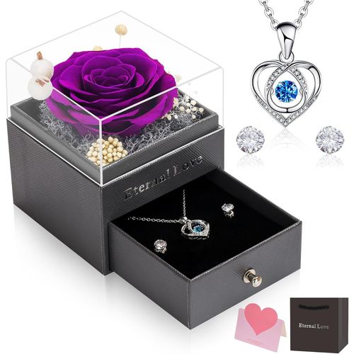 Rose Éternelle, Noël Pour Elle Collier Boucles D'oreilles Roses Préservées À La Main Coffret Cadeau Pour Manquer Maman S?ur Épouse Fête Des Mères