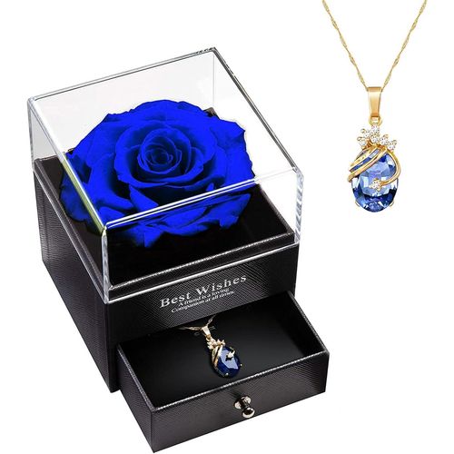Rose Eternelle Avec Collier, Fleur Eternelle De Boite A Bijoux, Boite De Roses Préservées Cadeau Pour Saint-Valentin, Anniversaire, Noël - Femme, Épouse, Maîtresse, Fête Des Mères