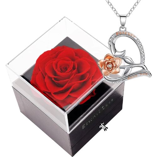Coffret Cadeau Rose Éternel Avec Collier Pour Femme, Cadeau De Fête Des Mères, Cadeau De Saint Valentin, Cadeau D'anniversaire Pour Fille/Femme/Petite Amie