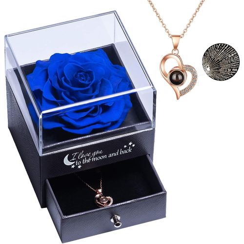 Vraie Rose Eternelle Avec Collier I Love You, Idée Cadeau Femme Original, Cadeau Maman Noel,Rose Eternelle Avec Bijoux Argent S925,Cadeau Saint Valentin Femme Collier Cadeau Fête Des Mères