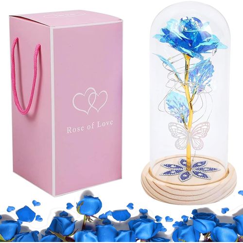 La Belle et la Bête Lampe rose dans le dôme en verre, rose en cristal de verre, fleur artificielle LED Forever Galaxy Rose, fleur artificielle, cadeau de fête des mères, cadeau pour fille,