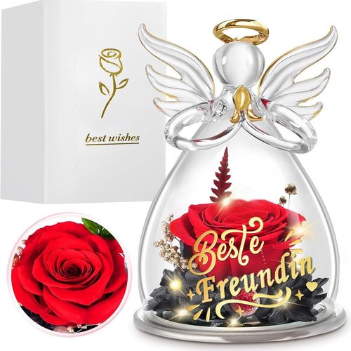 Meilleure Amie - Figurine Ange Éternelle - Rose Infinie - Cadeau Avec Inscription En Allemand « Beste Freundin » - Cadeau De Fleur Éternelle Pour Petite Amie, Cadeau D'anniversaire Pour Petite