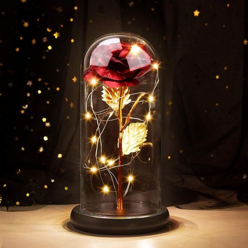 Rose Eternelle sous Cloche, Cadeau Fete des Grand Meres, Rose éternel avec LED, Coffret La Belle et La Bête Rose, Cadeau pour Petite Amie, Maman, Mère, Adapté Fete des Meres, Anniversaire