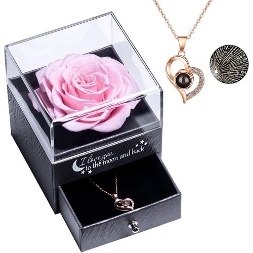 Véritable Rose Eternelle Avec Collier I Love You,Cadeau Femme Original, Cadeau Anniversaire Femme,Cadeau Maman Noel,Rose Eternelle Avec Bijoux Argent S925,Cadeau Saint-Valentin/Fête Des Mères