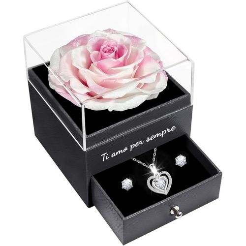 Amour Cadeau Noël Pour Femme&amie&maman&mamie, Vraie Rose Eternelle Avec Bijoux, Ti Amo Per Sempre Avec Coeur Collier Pour Anniversaire Noël Saint Valentin Fête Des Mères