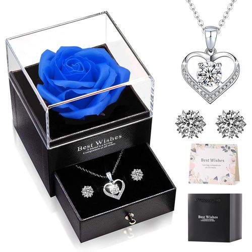 Rose Éternelle - Cadeau Pour Femme Et Mère - Collier Et Boucles D'oreilles - Boîte Cadeau - Boîte Cadeau - Cadeau D'anniversaire De Mariage - Cadeau D'anniversaire Pour Petite Amie - Pour