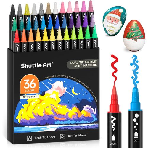 36 Feutres Acrylique, Acrylic Paint Marker À Double Pointe (Pointe Pinceau & Dot), Feutres Acrylique Coloriage Adulte Pour Peinture Sur Rocher Céramique Toile Pierre Pour Calligraphie Diy.[G116]