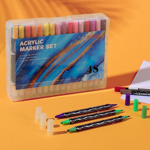 Belleza Suprema Lot De 48 Marqueurs De Peinture Acrylique De Qualité Supérieure Pour Bois, Toile, Pierre, Peinture Sur Roche, Verre, Surfaces En Céramique, Loisirs Créatifs.[G139]