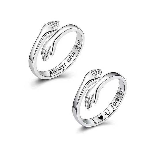 Bagues De Câlin En Argent Sterling 925 Pour Couples, Anneaux De Câlin À La Main, Bague De Promesse Ouverte Pour Femmes Et Hommes, Réglable