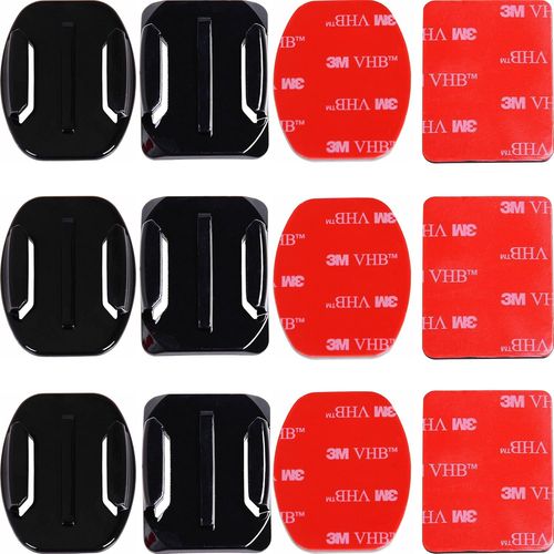 Fixations adhésives GoPro: Pack de 3 Montures courbées et 3 Plates avec Pads adhésifs 3M pour Casque/vélo/Planche/Voiture - Convient à Tous Les modèles GoPro - Marque Garantie 1 an.[G384]