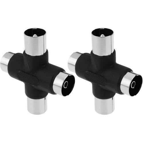 2 Pack Antenna Distributor 4 Way TV Receiver 9.5mm Male to Female 9.5mm Female 35x40.9mm Coaxial Cable Splitter Black