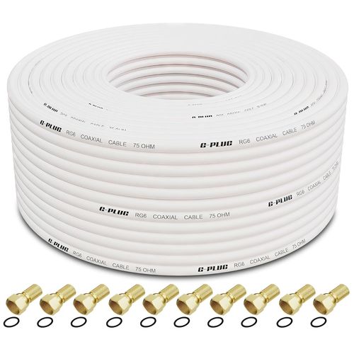 Coaxial Cable for TV RG6 50 m Satellite TV Antenna Cable Extension Cable F Male Satellite Cable Coaxial Cable for TV,HDTV,Radio,Full HD,with 10 F Compression Connectors
