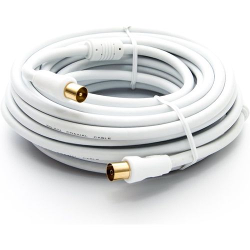 HDTV TV Antenna Cable 10 m Coaxial Male to Female Coaxial Cable 75 Ohm Gold Plated for DVB-T DVB-T2 Cable Connection with Sheathed Current Filter-2x Ferrite Core-White