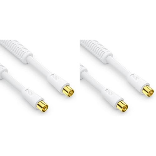 SAT Antenna Cable Coaxial Cable TV Satellite Cable 2m 4 Times Shielded IEC Connector with Ferrite,for HDTV,Receiver,Satellite,DAB,Radio,White (Pack of 2)