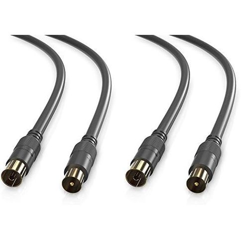 SAT Antenna Cable Coaxial Cable TV Satellite Cable 2m Double Shielded IEC Connector to IEC Female Connector for HDTV,Receiver,Satellite,DAB,Radio,Black (Pack of 2)