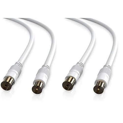 SAT Antenna Cable Coaxial Cable TV Satellite Cable 2m Double Shielded IEC Connector to IEC Female Connector for HDTV,Receiver,Satellite,DAB,Radio,White (Pack of 2)