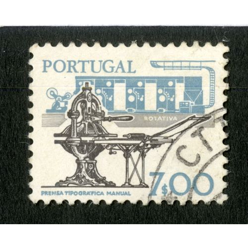 Timbre Oblitéré Portugal, Prensa Tipografica Manual, 7s00