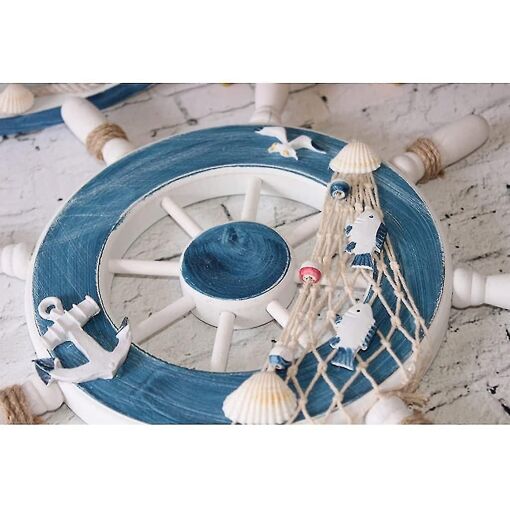 Filet De Pêche Décoratif 2x1.5m Avec Accessoires Nautiques (Voiliers, Ancres, Coquillages) - Décoration Murale Style Bord De Mer - 2