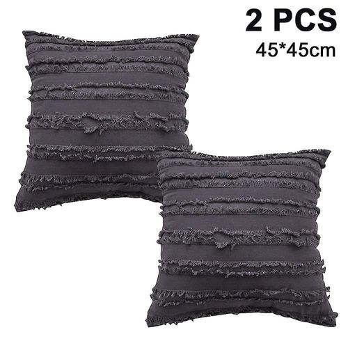 Lot De 2 Housses De Coussin Décoratives Avec Franges Et Pompons, Gris Doux