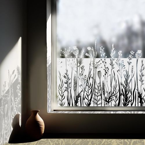 Window Border Film Pure Frosted White Flower Pattern Electrostatic Removable Window Decoration Glass Living Room Sticker Dandelion Meadow Flower White 150x57
