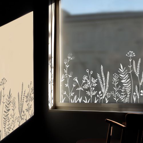 Window Stickers Pure White Meadow Flowers Removable Reusable Transparent Window Stickers Spring Decoration for Living Room Bedroom Bathroom 39x150cm
