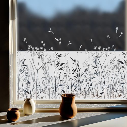 Privacy Window Film Glass Window Film Pure White Frosted Flower Pattern for Kitchen Bathroom Office Bedroom Meadow Dandelion 150*58CM