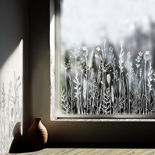 Privacy Window Film Glass Window Film Pure White Frosted Floral Pattern for Kitchen Bathroom Office Bedroom Clear Flowers 150 x 58cm