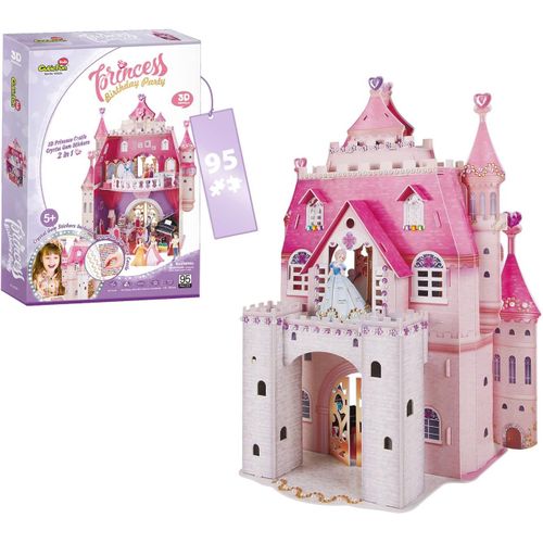 Puzzle 3D Chateau Princesse - Princess Birthday Party | Puzzle 3D Enfant 5 Ans ou Plus | Puzzles 3D avec 524 Autocollants | Puzzle 3D 95 Pièces | Rose