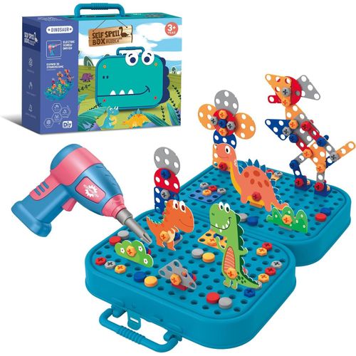 Mosaique Enfant Puzzle 3D 228 PCS, Jeux de Construction avec Perceuse Visseuse Jouets éducatifs Cadeaux, Construction STEM de Jouets en Mosaïque pour 3-8 Enfants (Dinosaure)