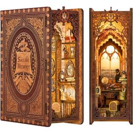 Kit pour book nook, maison miniature avec meubles et lumière LED, à faire soi-même, puzzle 3D de serre-livres en bois, kit de construction pour adultes, (Sailing Memory)