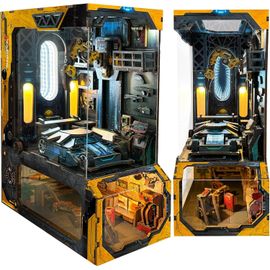 Book Nook Kit, DIY Maison Miniature a Construire, Puzzle 3D en Bois, Atelier Auto Book Nook Kit avec Voiture de Course, Lumière LED et Housse Anti-Poussière pour Deco Maison