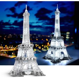 Puzzle 3D 13 Pouces en Acrylique et métal LED Tour Eiffel Modèle Kit Décoration de la Maison Landmark of Paris Ambiance Veilleuse pour Adultes et Enfants Cadeau 165 pièces (Argent)