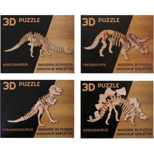 Bada Bing Lot de 4 puzzles 3D en bois naturel pour enfants - Puzzle dinosaure squelette pour bricolage et construction - 45