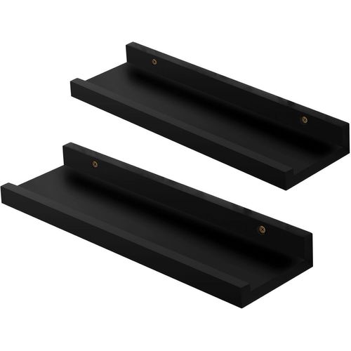 Étagères Murales, Lot De 2, 40cm Etagères Flottantes Cubes Étagères De Rangement Form De U Tablettes Murales En Bois De Chêne Massif, Pour Salon, Salle De Bain, Cuisine, Noir