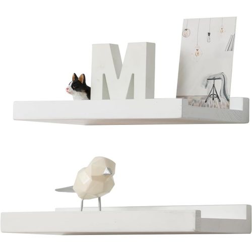 Lot De 2 Étagères Flottantes En Bois De Chêne Massif Avec Rebord, Étagère Murale Décorative Pour Salon, Cuisine, Chambre À Coucher, Couloir, Blanc, 30 Cm