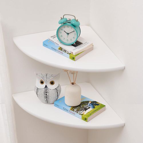 Lot De 2 Étagères D'angle Flottantes En Bois De Chêne Massif De 25cm Avec Trou De Fil Pour Chambre À Coucher, Cuisine, Salon (Chêne Blanc, 25cm(Set Of 2))