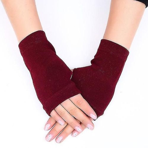 1 Paire De Gants Chauds D'hiver En Cachemire Pour Femmes, Mitaines Chauffantes Pour Les Mains Et Les Poignets, Gants Élastiques, Rouge Vin
