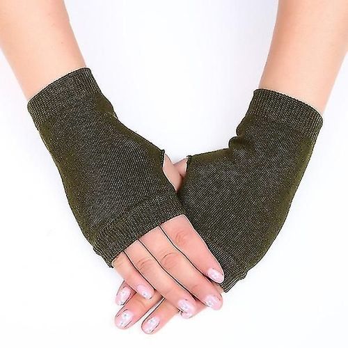 Paire De Gants Chauds D'hiver En Cachemire Pour Femmes, Mitaines Chauffe-Poignets, Gants Élastiques, Vert Armée