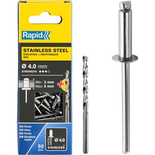 Rivets Pop en Acier Inoxydable Ø4 x 8 mm,Rivets Aveugles pour Plaques d'Immatriculation/Garde-Boue/Revêtements Métalliques/Tôle-Foret Inclus-50 Pièces,Emballage Boîte (5001460)