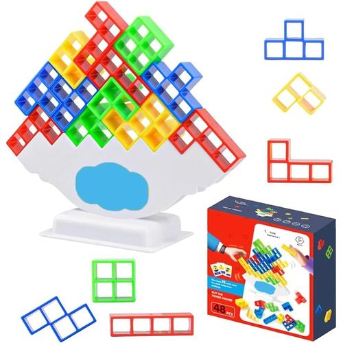 48 PCS Tower Balance Game, Jouet D'equilibre, Jeu d'empilage en Tetris, Blocs de Construction Montessori Jouets Éducatifs Cadeaux d'anniversaire pour Garçons et Filles à Partir de 3 Ans+.[G1105]
