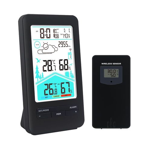 Station Météo Sans Fil Avec Capteur Extérieur, Thermomètre Hygromètre Baromètre Numérique Intérieur Exterieur Avec D Radio-Réveil Fonction Réveil