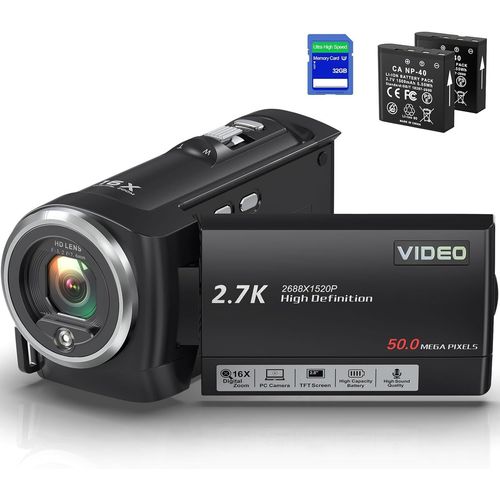 Caméscope Caméra vidéo 2.7K 50MP avec éclairage de Remplissage à LED, Camescope Zoom numérique 16X Écran LCD de 2,8"" Caméra de vlogging pour Youtube avec Carte SD 32 Go, 2 Piles.[G1491]