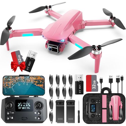 Drone Avec Caméra 4k Pour Adultes Débutants, 52 Minutes De Vol,249g, Pliable, Transmission Fpv 5g, Carte Sd 32gb Incluse, Quadcoptère Rc, Moteur Sans Balais, Mode Sans Tête (Pink).[G1500]