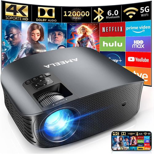 Projecteur 4K avec WiFi et Bluetooth Pris en Charge, Mini projecteur FHD 1080P pour Films extérieurs, projecteur vidéo 5G pour cinéma Maison Dolby Audio Zoom projecteur Portable TV Stick PPT