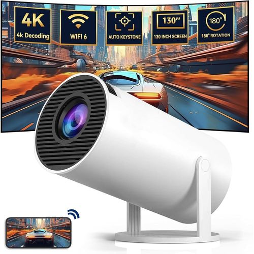 Mini Projecteur Portable 4K - Vidéoprojecteur Intelligent 200 ANSI avec WiFi 6, BT 5.0, 130 Pouces, Video Projecteur Retournement à 180 Degrés, Auto Keystone