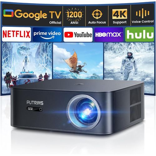 Projecteur [1200 ANSI & Google TV] Vidéoprojecteur 4K Netflix Official, autofocus Correction trapézoïdale Smart Vidéoprojecteur WiFi6 Bluetooth, lumière du jour LED 1080P Full HD pour Home Cinéma /