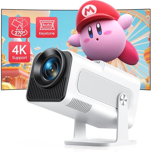 [Auto Keystone] Mini Vidéoprojecteur 4K Supporté, 20000 Lumens Mini Projecteur Portable FHD 1080P WIFI6 Bluetooth avec Angle 270°, Retroprojecteur Home Cinéma pour iOS-Laiteux