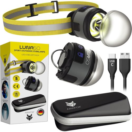 Lampe multifonction LUNA50 - Modèle 2023 : lampe frontale LED innovante pour le sport et les loisirs - Rechargeable et légère - Lampe frontale magnétique amovible avec diffuseur.[G1300]